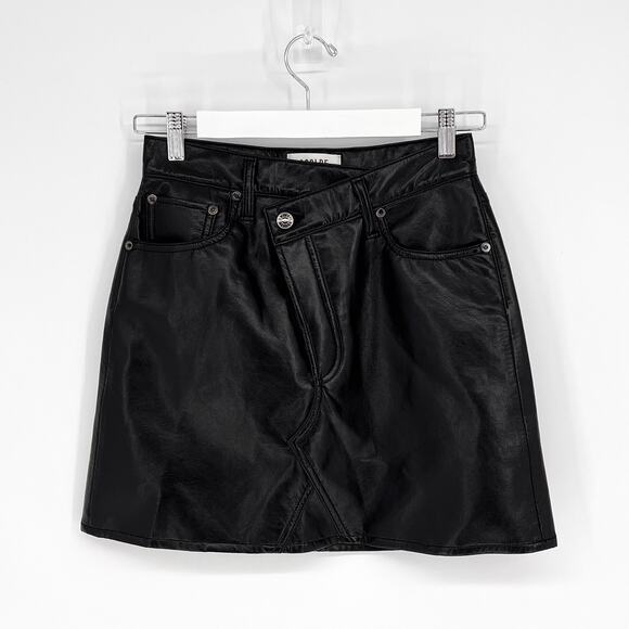 AGOLDE Criss Cross Leather Mini Skirt Women’s Size 25 Detox Black - Picture 2 of 5